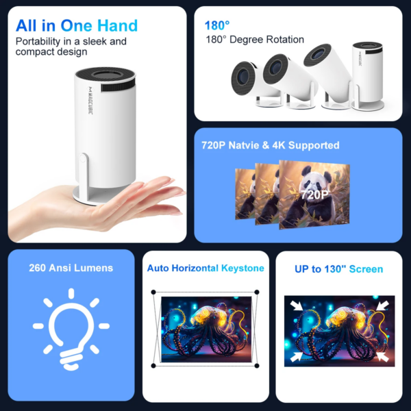 Projector Android 11 4K 1280*720P HY300 Dual Wifi 260ANSI 180°Flexible BT5.0 Cinema Outdoor Portable Projetor HY300 Pro - Image 3