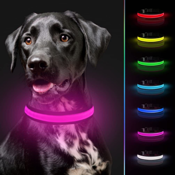 USB Rechargeable LED Pet Dog Collar Flashing Luminous Safety Light up Nylon UK - Image 3