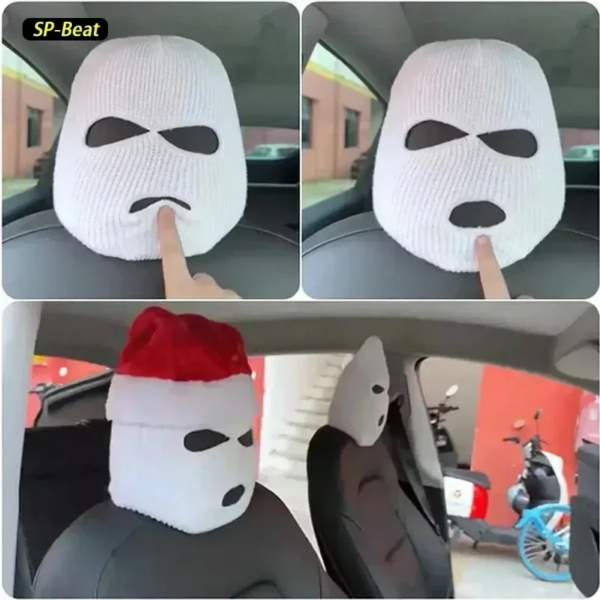 2Pcs Car Seat Cover Masked Person Knittedheadgear Halloween Headrest Cover Decoration Caranti-Theft Warning Accessories - Image 3