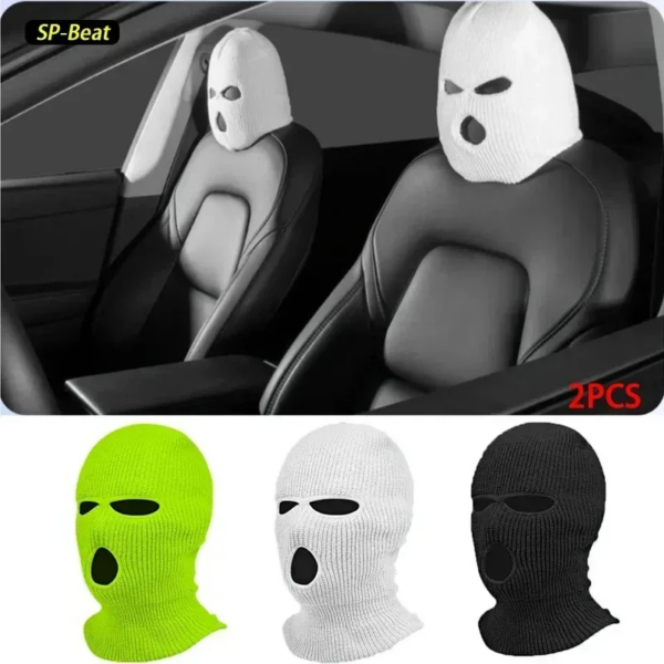 2Pcs Car Seat Cover Masked Person Knittedheadgear Halloween Headrest Cover Decoration Caranti-Theft Warning Accessories - Image 2