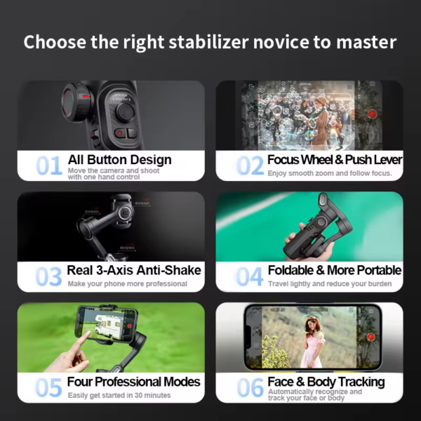 AOCHUAN 3-Axis Handheld Gimbal Stabilizer for Smartphone with Fill Light for Iphone Android Face Tracking Tiktok Vlog Smart XE - Image 4